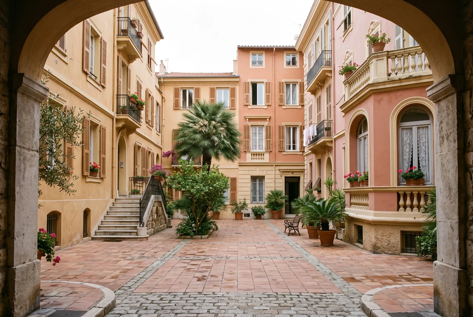 Cour intérieure d'un immeuble à Menton
